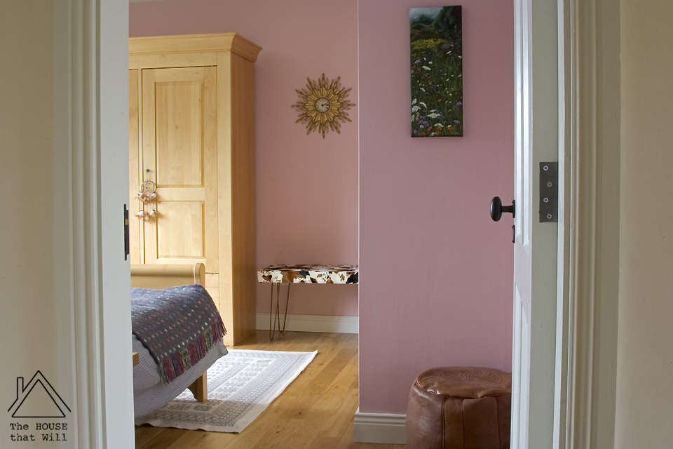 Eclectic Vintage Stencil Mural Guest Bedroom