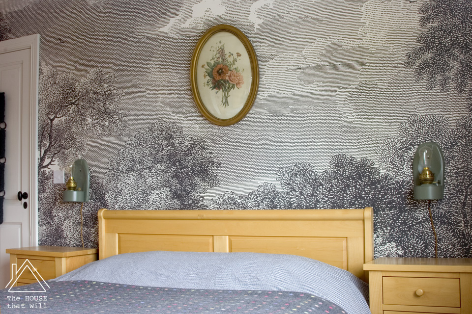 Eclectic Vintage Stencil Mural Guest Bedroom