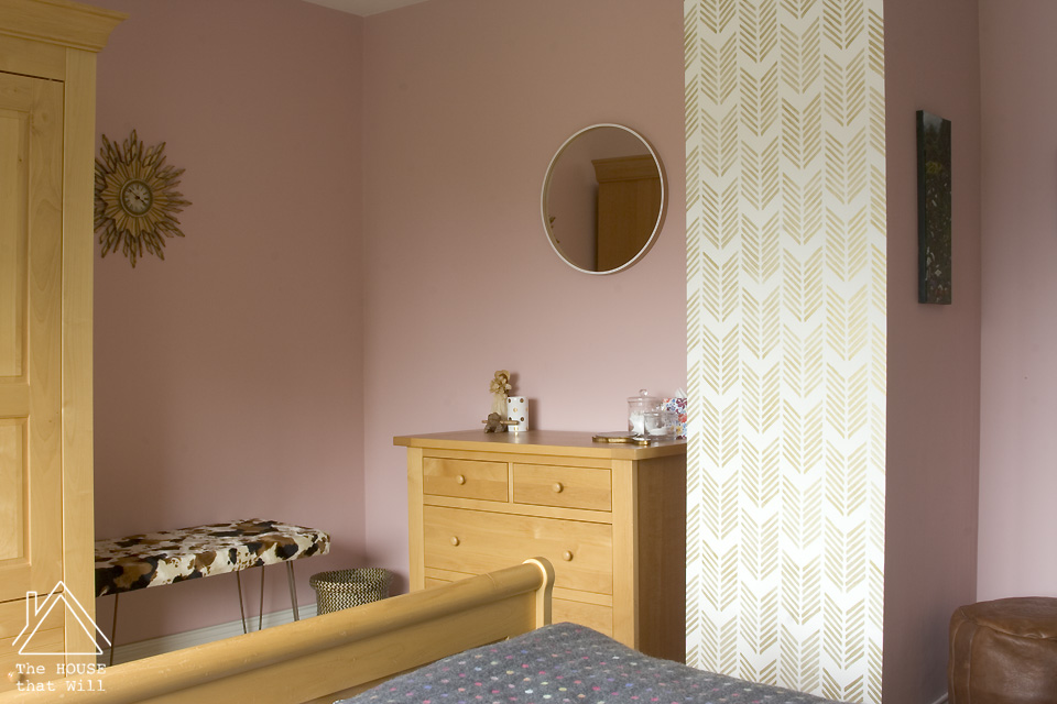Eclectic Vintage Stencil Mural Guest Bedroom