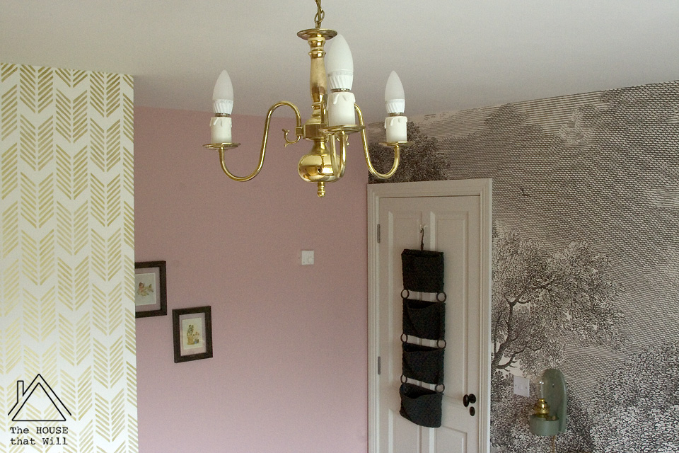 Eclectic Vintage Stencil Mural Guest Bedroom