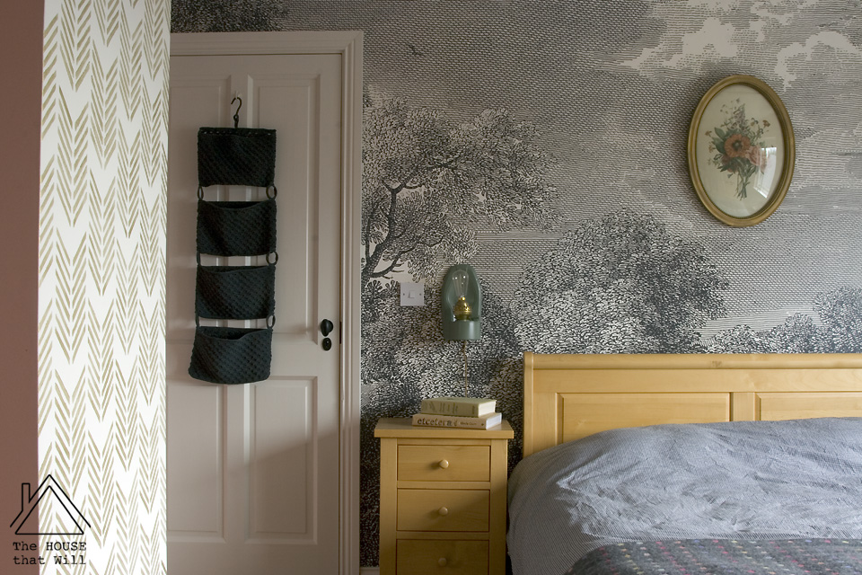 Eclectic Vintage Stencil Mural Guest Bedroom