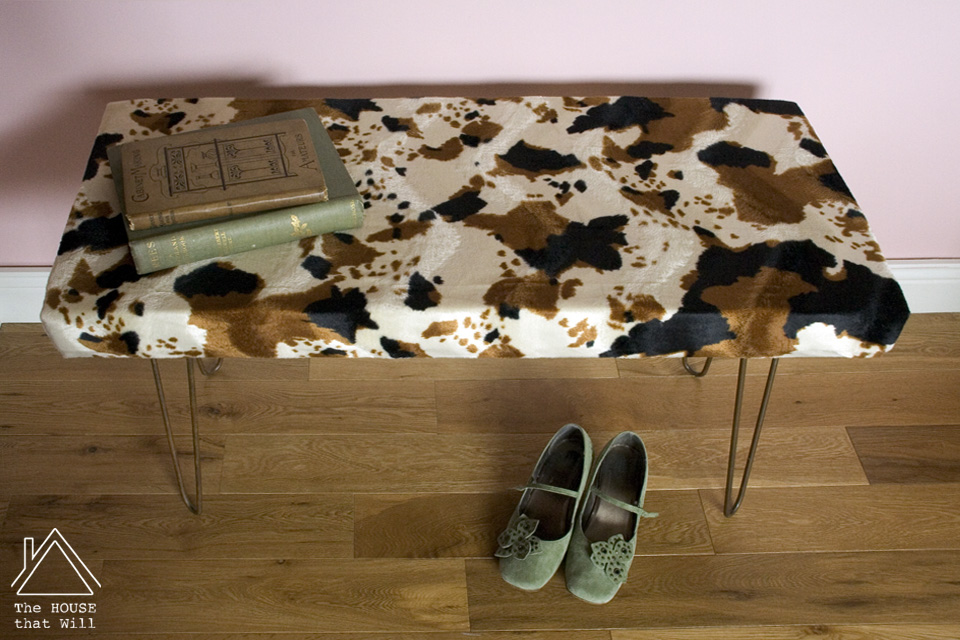 The House that Will | DIY Modern Faux Cow Hide Upholstered Bench Seat